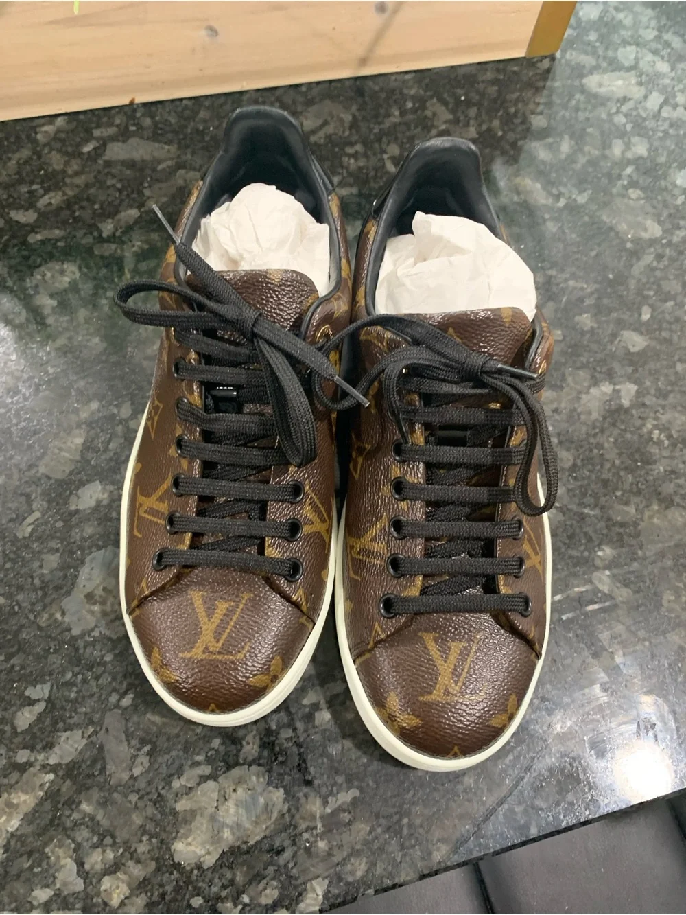 Louis Vuitton Brown Monogram Low-Top Sneaker with Black Laces